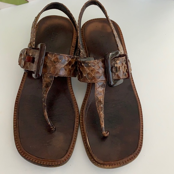 Prada Brown Snakeskin Leather Buckle Sandals - Picture 2 of 12